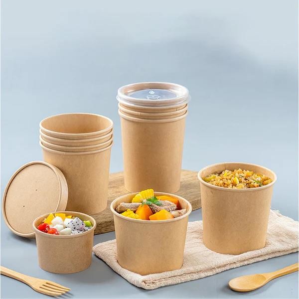 Desserts PE Coated 30ozDisposable Food Grade Biodegradable Eco Paper Food Container Kraft Soup Bowl