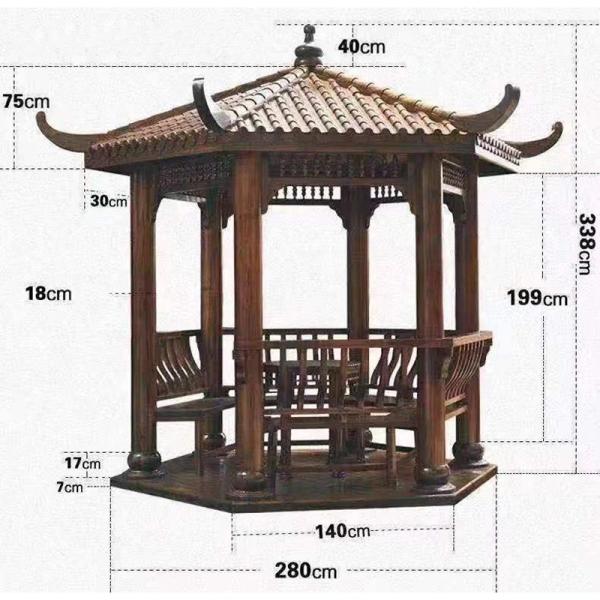 Hexagonal Chinese Wood Gazebo Outdoor Garden Pagoda Pavilion 2.6m