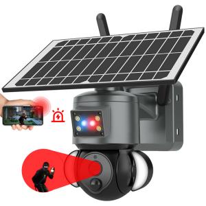 China 4G Weatherproof Glass Solar Panel Camera Outdoor With Blue Red Light Alarm on sale