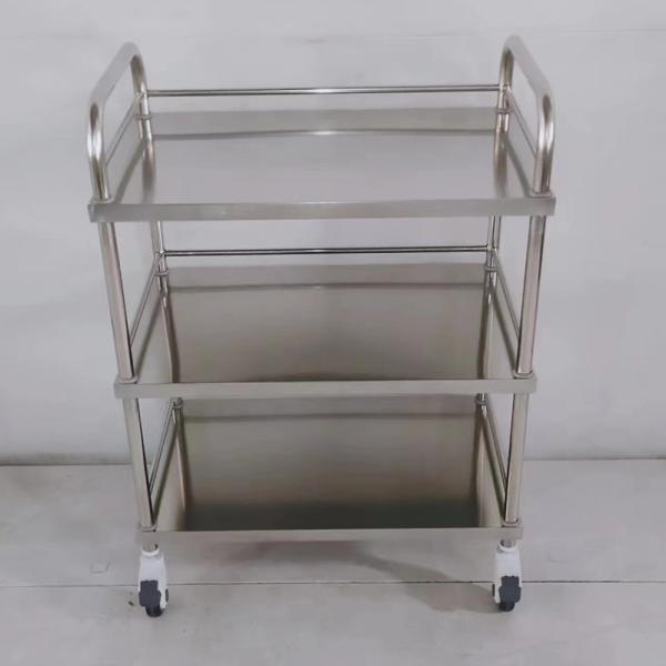 Stainless Steel 3-Tier Instrument Cart with Safety Rails Medical Supply Trolley