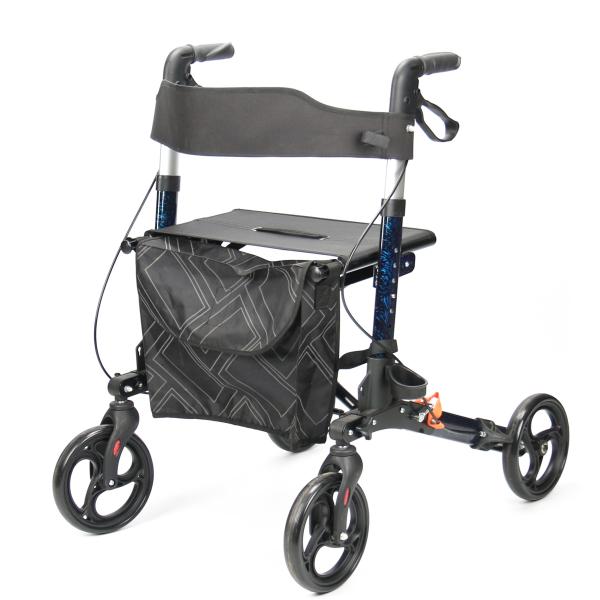 Foldable Aluminum Shopping Walker Walking Aid With Bag Crutch Place Holder Wire Brake Handle