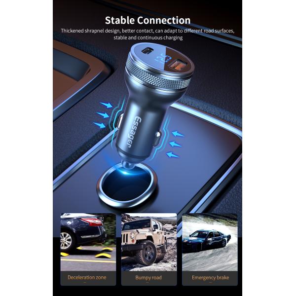 ESSAGER PD3.0 QC3.0 36W LED Digital Display USB C Car Chargers Dual Port