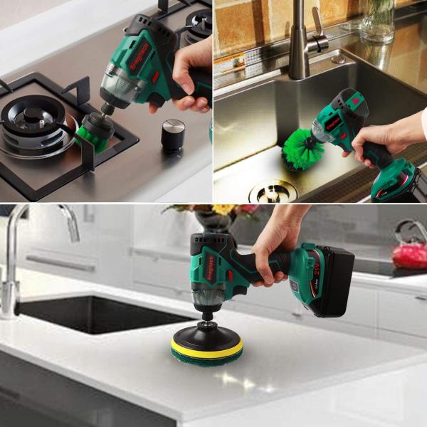 Nylon Drill Brush Attachment Kit 9 In 1 With 6" Long Reach Extension