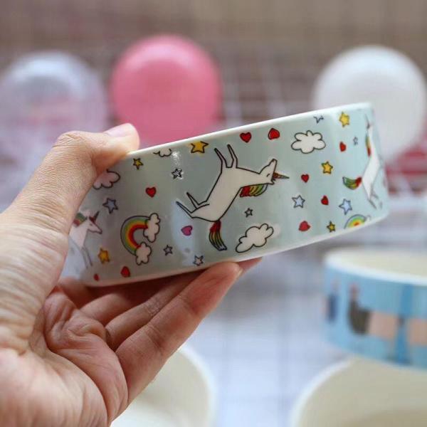 Pet Porcelain Engaved Printing Cute Dog Bowls Pup Cat Feeder