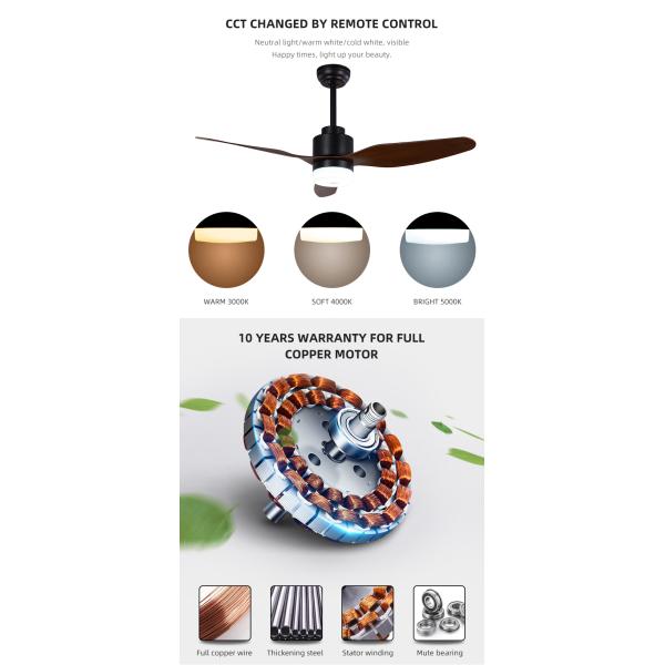 3 Blade 65W 120V Electric Remote Control Ceiling Fan Light 47 Inch Ceiling Fan