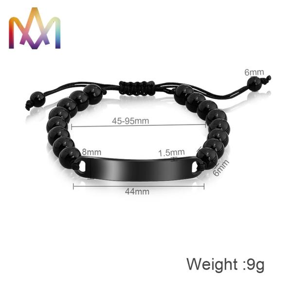 Hypoallergenic Adjustable Mens Black Beaded Bracelet 95mm Max