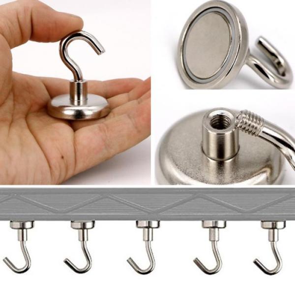 Ndfeb Grade D16 D20 D32 Strong Permanent Pot Magnetic Hook Sliver Neodymium Magnet Hook