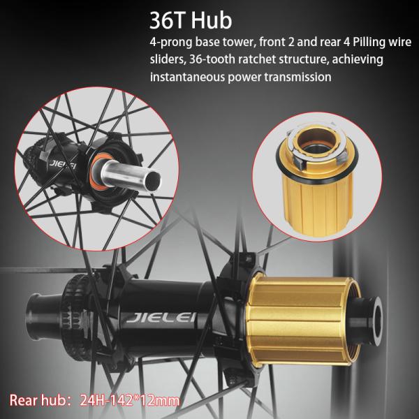 JIELEI High Quality 32mm Carbon Bicycle Wheelset 700c 24 Holes Four Claw Clincher Disc Brake Tubeless Wheel