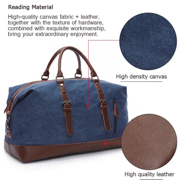 Large Casual Black Waxed Leather Canvas Travel Duffel Bags