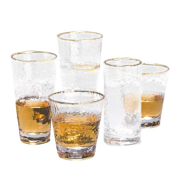Custom Clear 296ML Drinking Glasses For Beer Juic Milk With Gold Rim Bow Icon Glasses Tumbler Set Of 5