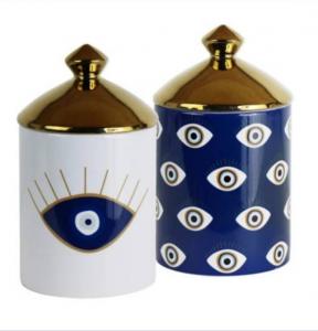Cheap Eye Pattern Candle Ceramic Containers With Letterpress Printing Gravure Printing wholesale