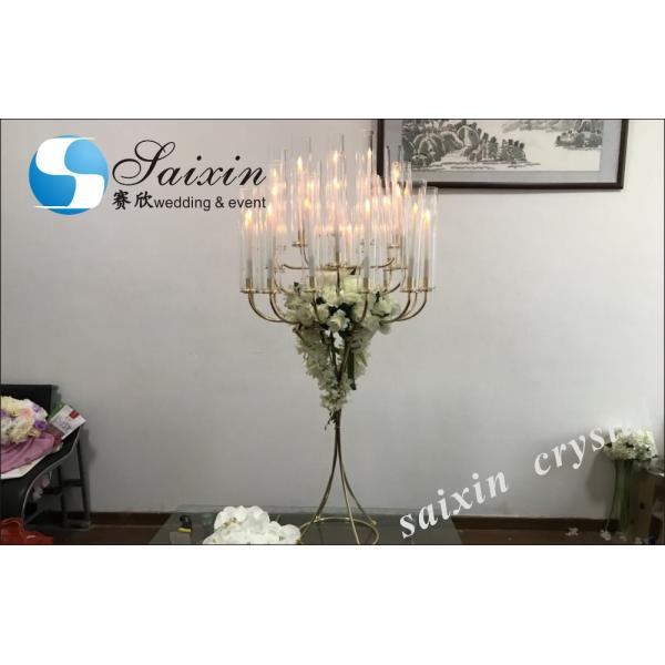 Crystal Gold Flower Vase Metal Stand For Living Room Wedding Table Decoration