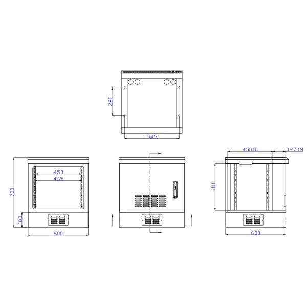 11U Small Pole Mount Cabinet Fan Cooling IP55 Weatherproof Outdoor Steel Box