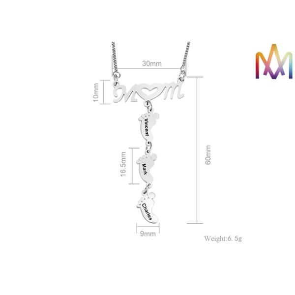 6.5g Baby Footprint Stainless Steel Womens Engraved Necklace