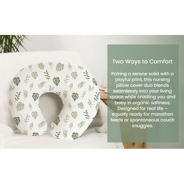 2 Pack Muslin Nursing Pillow Covers, Soft & Adorable Slipcovers with Zipper Closure, 100% Cotton Covers for Breastfeeding Pillows