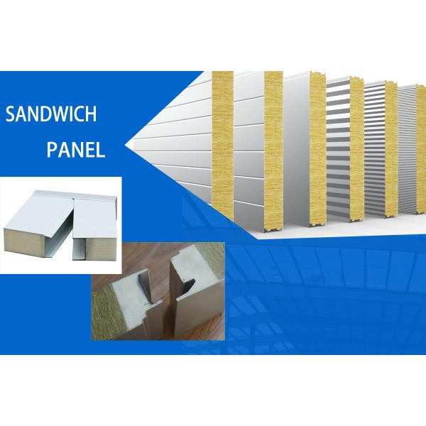 PPGI Rock Wool Sandwich Insulation Panel Fire Retardant For Cold Room
