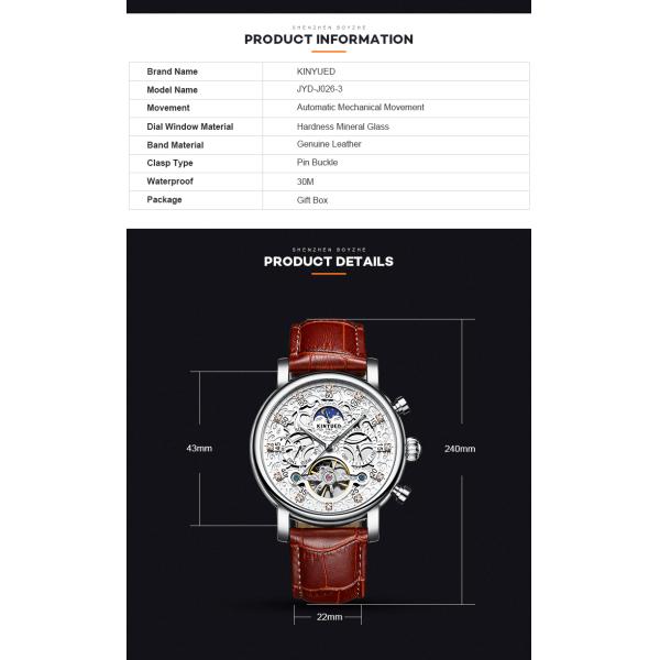 KINYUED Watch Leather Strap Tourbillon Skeleton Watches Men Luxury In Stock Automatic Mechanical Watch