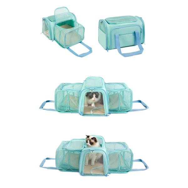 Expandable Cat Dog Soft-Sided Pet Travel Carrier Bag With Removable Fleece Pad And Pockets