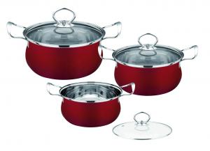Cheap Red Kitchen Pots And Pans Set Easy Cleaning , Durable Stainless Steel Cookware Sets wholesale