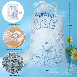Sustainable, Recyclable, Drawstring Pack Clear Plastic Packaging Storage For Ice Storage With Draw String Closure