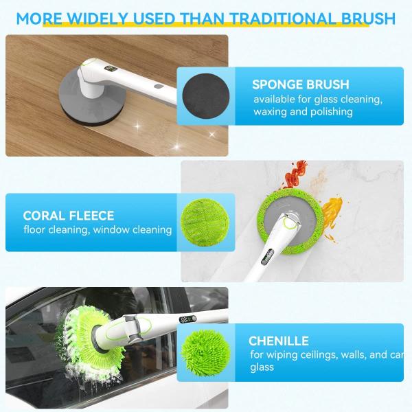 Electric Spin Scrubber, 360° Floor Scrubber Power Brush , 2 Speed HD LED Display, with 6 Replaceable Brush
