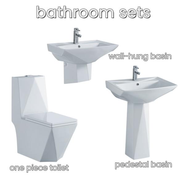Diamond Shape Bathroom Toilet Basin Sets Sanitary Ware Ceramic Ceramic Washdown One piece Toilet Bowl and Pedestal Sinks