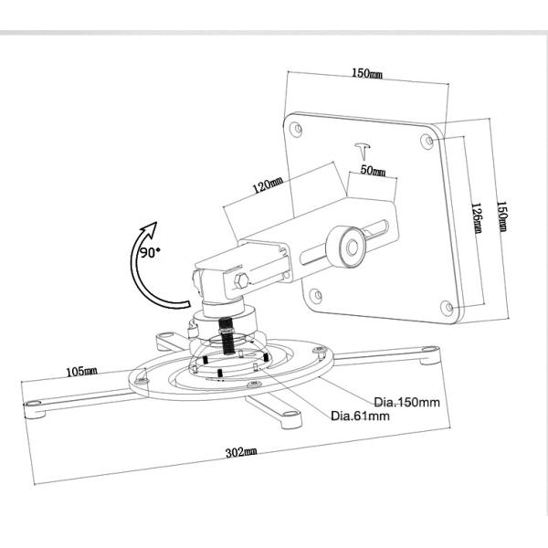 360 Degree Adjustable Projector Mount Aluminum Alloy Universal Projector Bracket Black