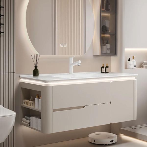 Factory Directly Modern Hotel Hanging Waterproof Mirror Wash Basin Vanity Sintered Stone Bathroom Cabinet