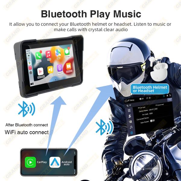 PORTABLE 5 INCH CARPLAY SCREEN 1080P FRONT REAR CAMERA BIKE WITH BUILT-IN GPS NAVIGATION DVR MOTO CAMERA