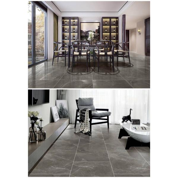 Dark Grey Gloss Glazed Porcelain Floor Tile With Strong Stone Texture