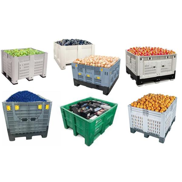 HDPE Solid Plastic Box Packaging Plastic Pallet Bulk Container With Wheel Heavy Duty 4 Way Entry Solid Storage Stackable Pallet Boxs With Wheels