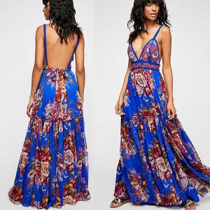 Cheap 2018 Summer Women Sexy Maxi Dress Backless Fashion Casual Beautiful Kaftan Dress Strap wholesale