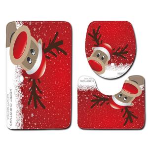 Snowman Christmas Bath Mat Set Anti Skid Restroom Mat Set