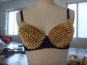 Cheap Dance Club Wear Gold Spike Studded Bra / Polyester Sexy Sequin Bra Top wholesale