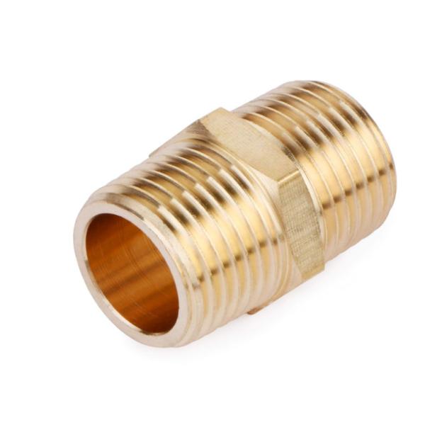 Brass Pipe Fitting, Hex Nipple, 5/8" x 5/8" NPT Male Pipe Adapter