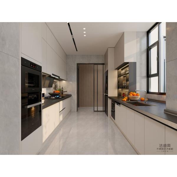 Fadior Double-Line Layout Beige Stainless Steel Modern Kitchen Cabinet