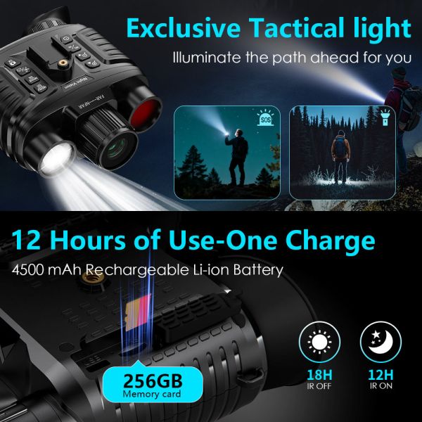 NV8360 Head&Helmet Mount Night Vision Goggles 4K Resolution 300 Meters Range for Outdoor