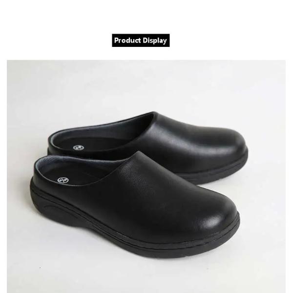Casual Black Lightweight Nurse Shoes Non Slip Rubber Sole Slippers Waterproof Cowhide Leather Chef Shoes