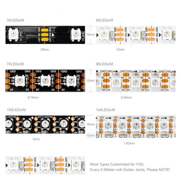 Ip20 Ip65 Ip67 Smart LED Music Light Strip 96 100 144leds Flexible Pixels Ws2812b
