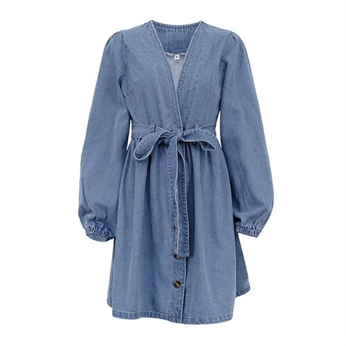 OEM maufactory European American Cross Border Polyester V Neck Long Sleeved Dress