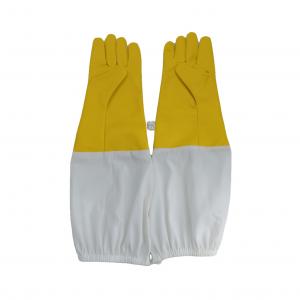 Cheap Yellow PU Gloves For Beekeeping with white cloth sleeve Beekeeping safety gloves with long cuff wholesale