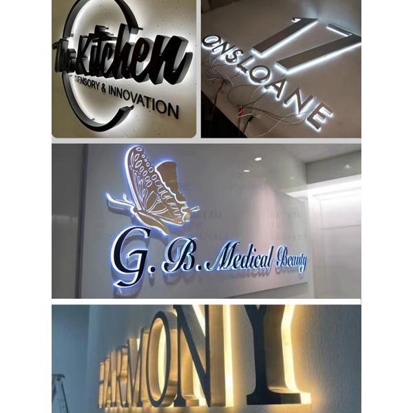 Custom 3D Metal PC Acrylic LED Backlit Signage for Bar Stainless Steel Letter Wall Logo Signs