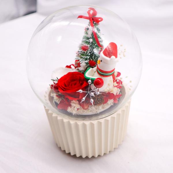 Crystal Ball Preserved Rose Glass Dome Round Music Box For Wedding Gift