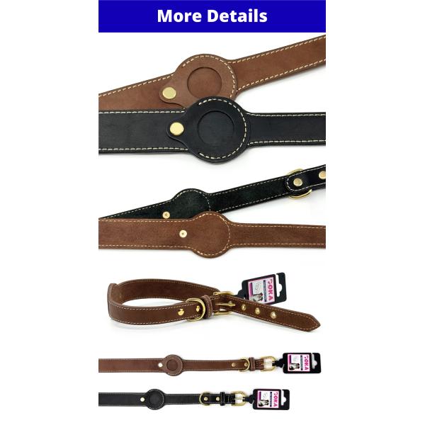 Dog Genuine Leather Tracking Tag Dog Collar Anti Lost With Tag Holder
