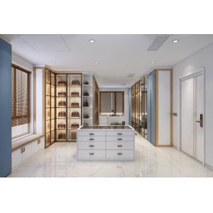 Blue Walk In Closet With Integrated Central Island Seamless Functionality