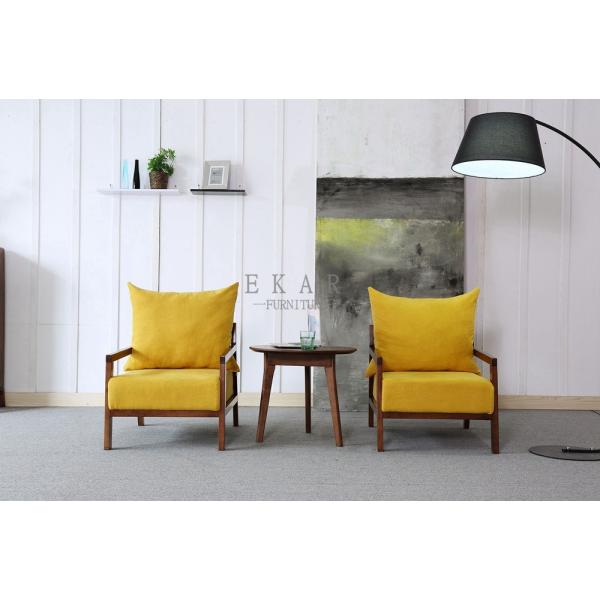 Solid Wood Frame Wooden Fabric Leisure Chair