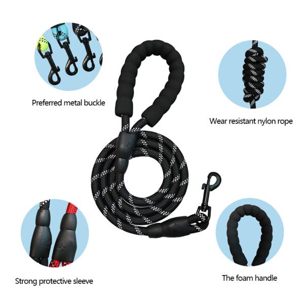 Pet Leashes Padded Handle Customized Color Portable Comfortable Free Reflective Nylon Rope