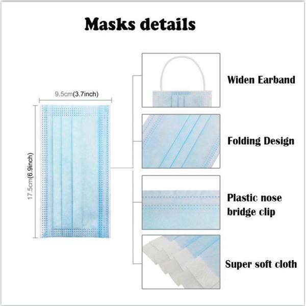 3 Ply Face Mask Medical Mask Non Woven Fabric UV Light Disinfection