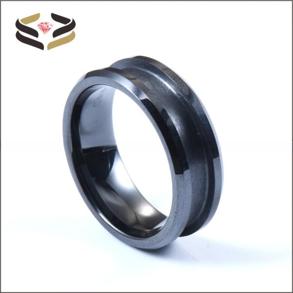 Men'S Women'S Black Wedding Ceramic Rings 4mm 6mm 8mm With Customizable Inlay