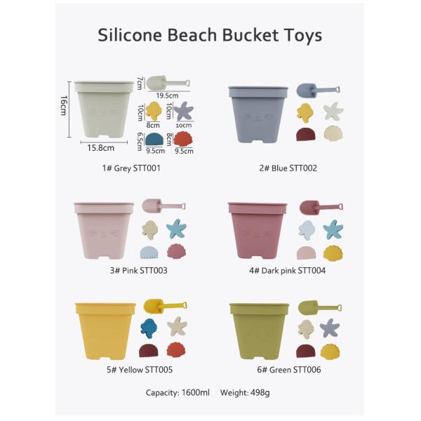 Wholesales Silicone Baby Toy Bucket Set Beach Toy Children Sand Playing Mold Shower Beach Bucket Toy